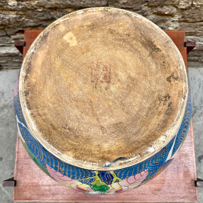 Cachepot vaso pesci foglie di tabacco porcellana stile Famiglia Rosa Cina 2000 ca