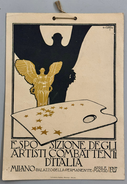 Insegna "Esposizione degli artisti combattenti d'Italia" Milano locandina cartonata 1927
