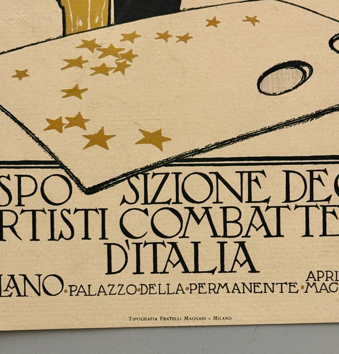 Insegna "Esposizione degli artisti combattenti d'Italia" Milano locandina cartonata 1927