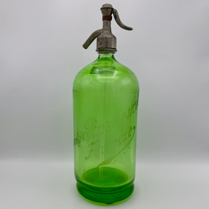 Seltz sifone Società Paszkowski Firenze vetro verde Italia 1924