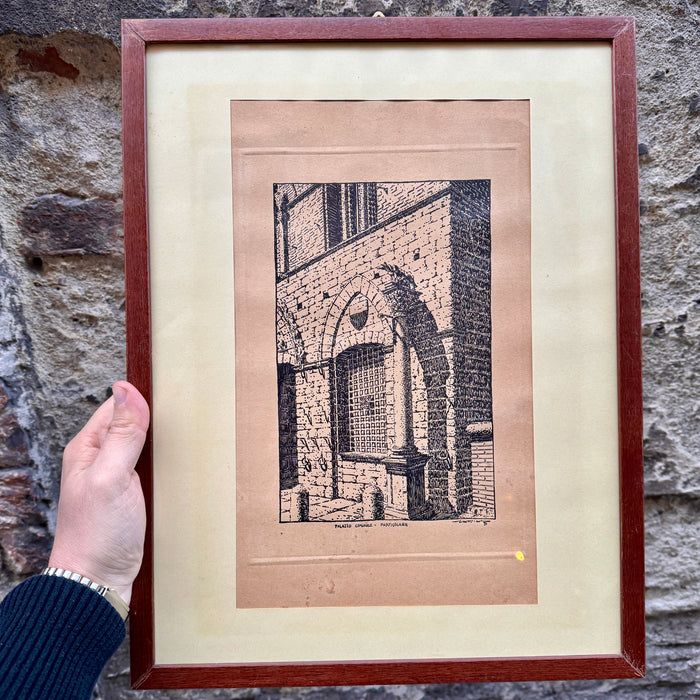 Luigi Scattina – “Palazzo Comunale particolare (Siena)” – incisione su carta – 1931