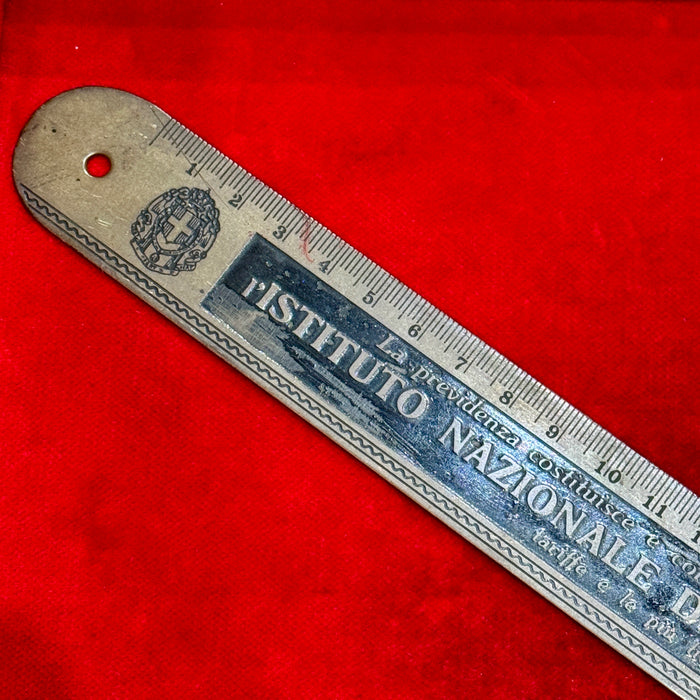 Regio Istituto Nazionale Assicurazioni righello pubblicitario ferro ventennio 1930 ca