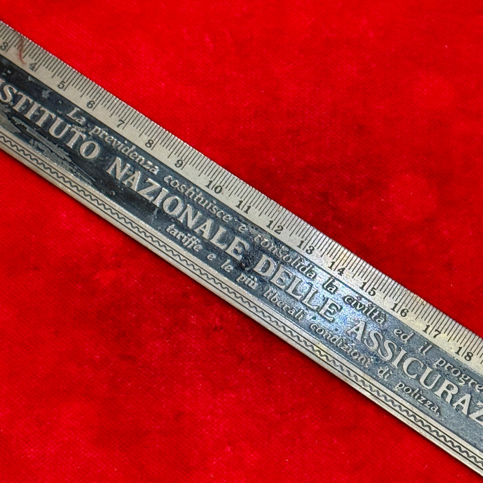 Regio Istituto Nazionale Assicurazioni righello pubblicitario ferro ventennio 1930 ca