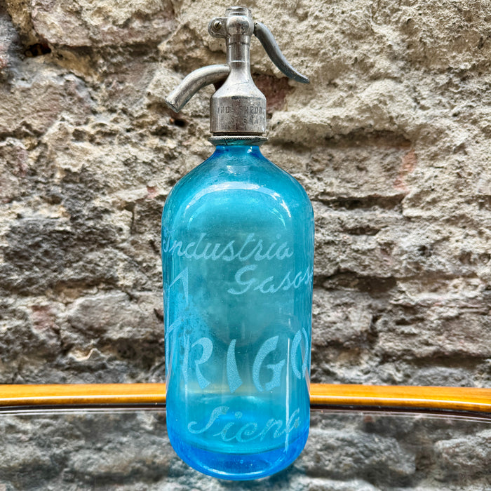 Frigor Siena seltz sifone vetro azzurro 1900 ca