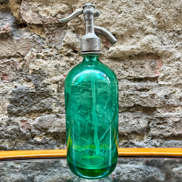 Ortensi Siena seltz sifone vetro verde 1900 ca