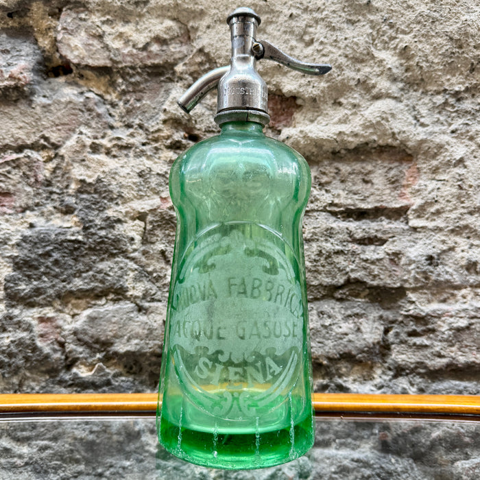Nuova Fabbrica Acque Gasose Siena seltz sifone vetro verde 1930 ca