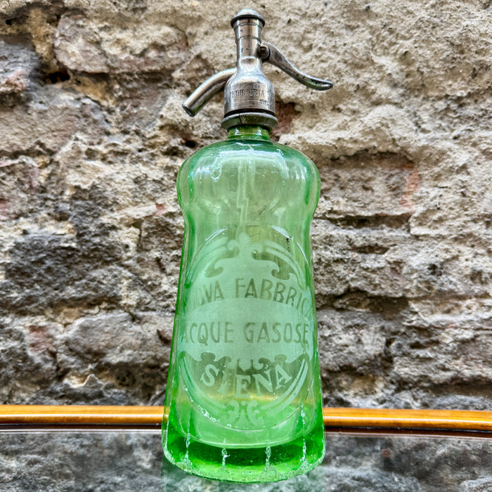 Nuova Fabbrica Acque Gasose Siena seltz sifone vetro verde 1930 ca