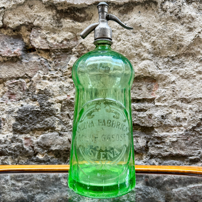 Nuova Fabbrica Acque Gasose Siena seltz sifone XL vetro verde 1930 ca