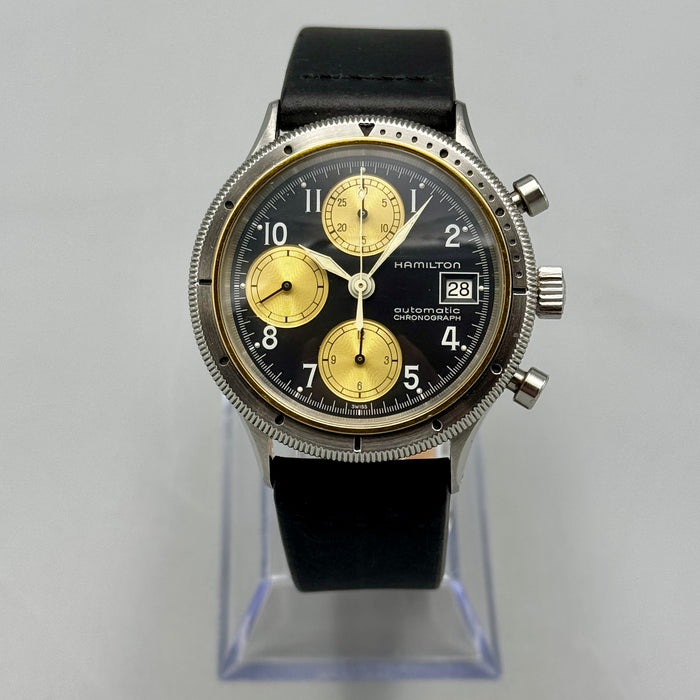 Hamilton chronograph ref. 9304 Lancaster orologio polso 38mm automatico acciaio 1990 ca