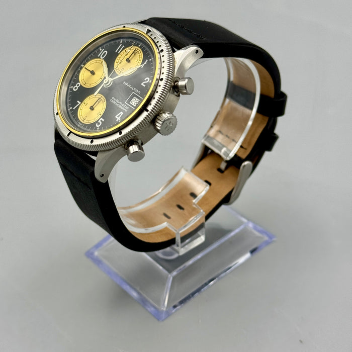 Hamilton chronograph ref. 9304 Lancaster orologio polso 38mm automatico acciaio 1990 ca