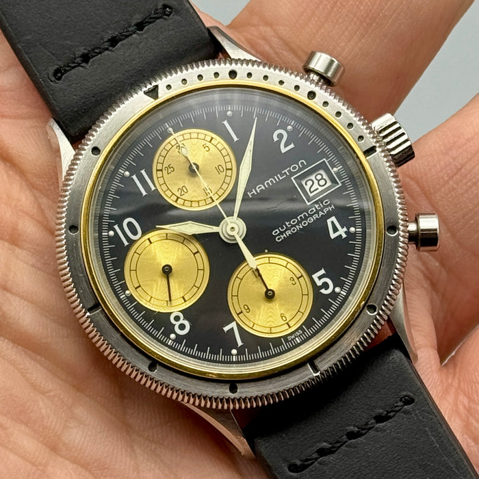Hamilton chronograph ref. 9304 Lancaster orologio polso 38mm automatico acciaio 1990 ca