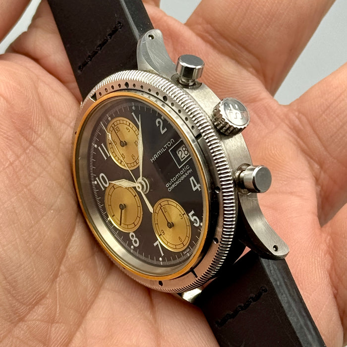 Hamilton chronograph ref. 9304 Lancaster orologio polso 38mm automatico acciaio 1990 ca