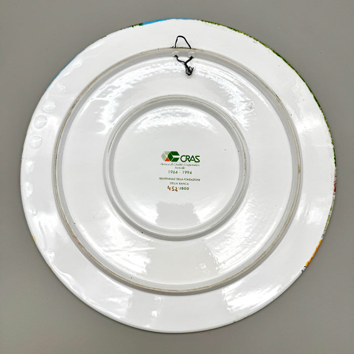 Plinio Tammaro piatto decorativo per 30° Banca Cras Sovicille Siena 1994