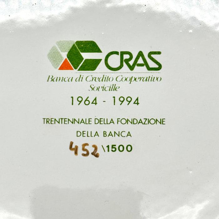 Plinio Tammaro piatto decorativo per 30° Banca Cras Sovicille Siena 1994