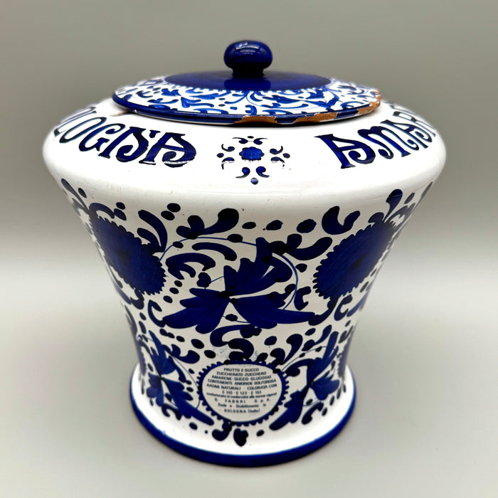 Vaso pubblicitario Amarena Fabbri Bologna Deruta 1980 ca