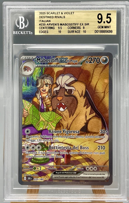 BGS 9.5 Mabosstiff Ex di pepe 235/182 Pokemon 2025 Card Ita DRI gradata Beckett