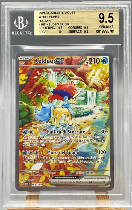 BGS 9.5 Keldeo Ex 167/086 Pokemon 2025 Card Ita WHT gradata Beckett