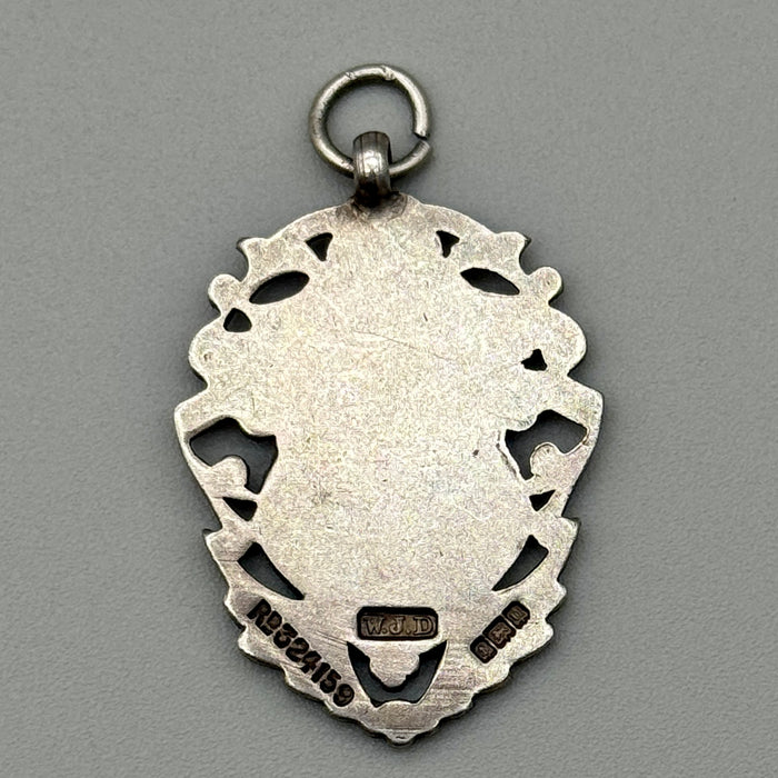 Medaglia da orologio argento sterling Watch Fob W.J.D. 1920 ca
