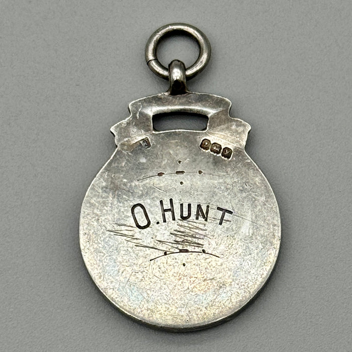Medaglia da orologio argento sterling Watch Fob O. Hunt 1920 ca
