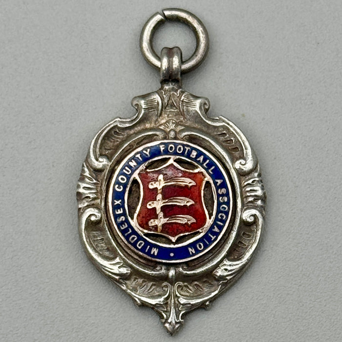 Medaglia da orologio argento sterling Watch Fob Middlesex Football 1929