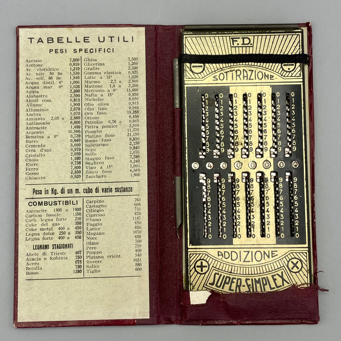Super Simplex calcolatrice portatile meccanica con pennino e custodia 1940 ca