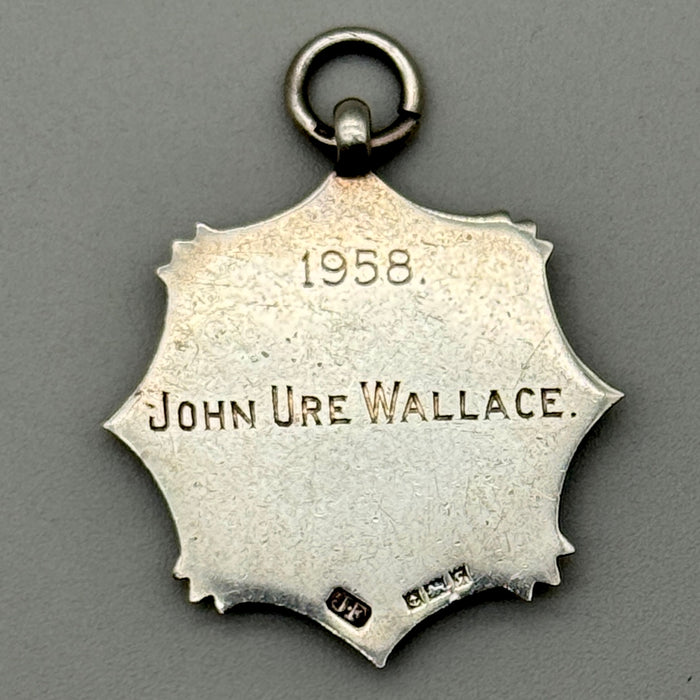 Medaglia da orologio argento sterling Watch Fob lancio del peso 1958