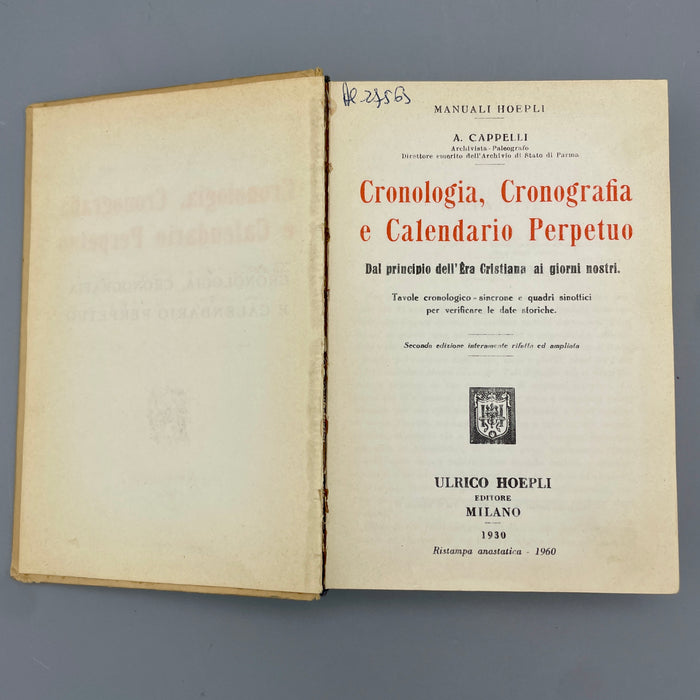 Hoepli “Cronologia Cronografia e Calendario Perpetuo” manuale libro 1960