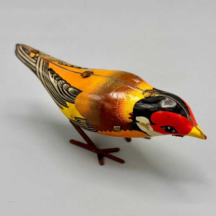 Gioco latta Vogel 5900 Cardellino che becca carica manuale 1960 ca