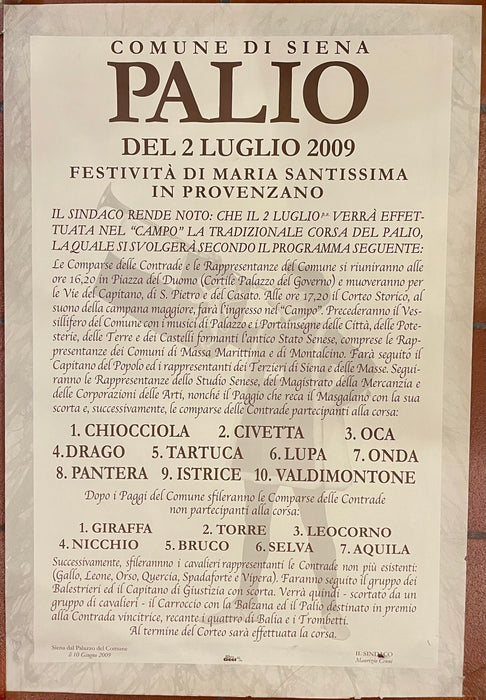 Manifesto Palio di Siena Contrada della Tartuca grafiche Ticci 2 Luglio 2009