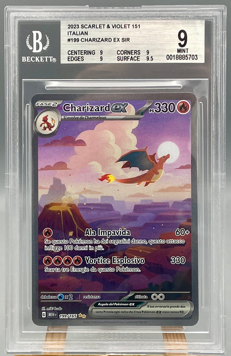 BGS 9 Charizard ex 199/165 Pokemon Card Ita 151 gradata Beckett 2023