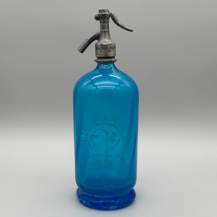 Nuova Fabbrica Acque Gasose Siena seltz sifone XL vetro blu 1900 ca