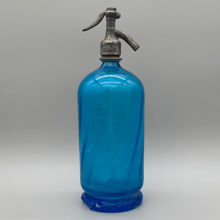 Nuova Fabbrica Acque Gasose Siena seltz sifone XL vetro blu 1900 ca