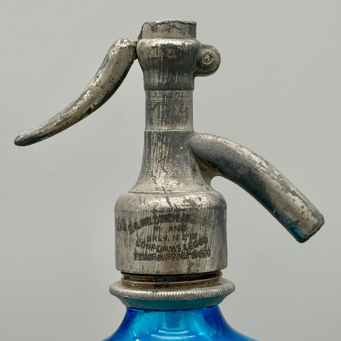 Nuova Fabbrica Acque Gasose Siena seltz sifone XL vetro blu 1900 ca
