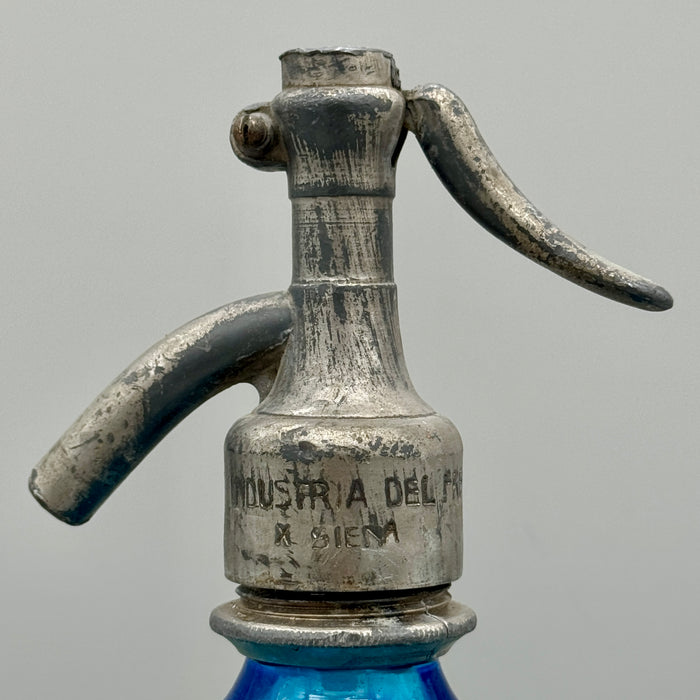 Nuova Fabbrica Acque Gasose Siena seltz sifone XL vetro blu 1900 ca