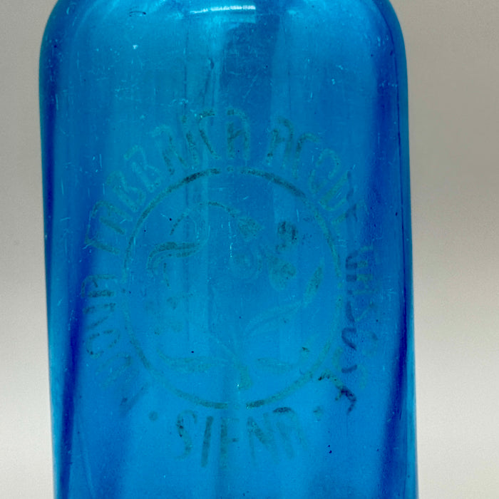 Nuova Fabbrica Acque Gasose Siena seltz sifone XL vetro blu 1900 ca