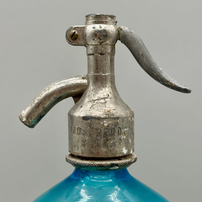 Frigor Siena seltz sifone vetro azzurro 1900 ca