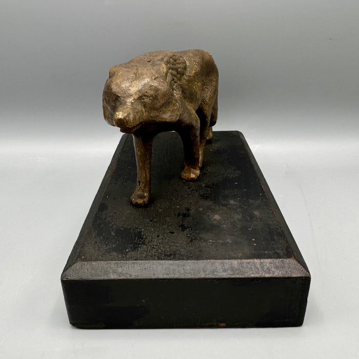 Scultura bronzo lupo base in legno nero Italia 1900 ca