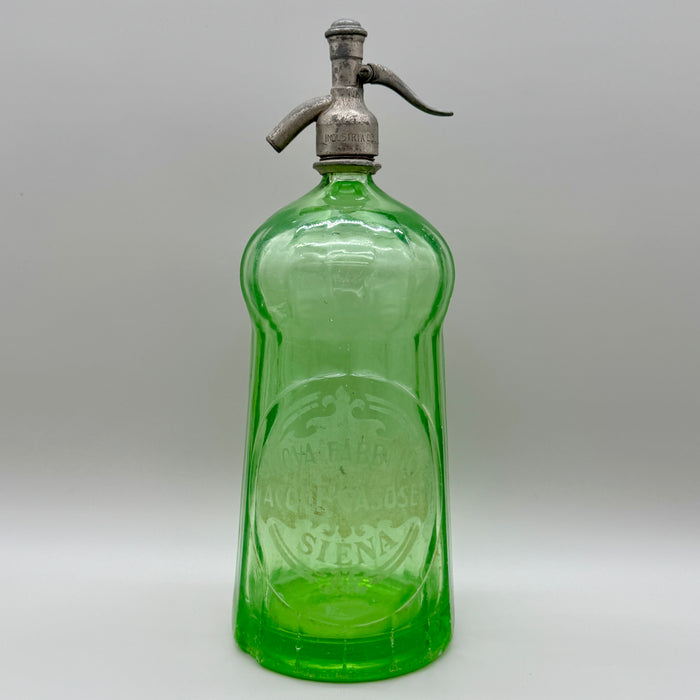 Nuova Fabbrica Acque Gasose Siena seltz sifone XL vetro verde 1930 ca
