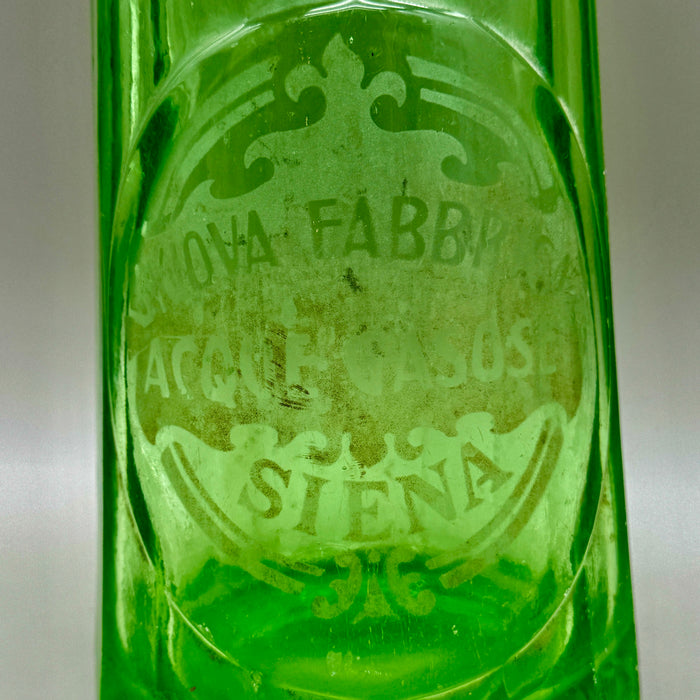 Nuova Fabbrica Acque Gasose Siena seltz sifone XL vetro verde 1930 ca