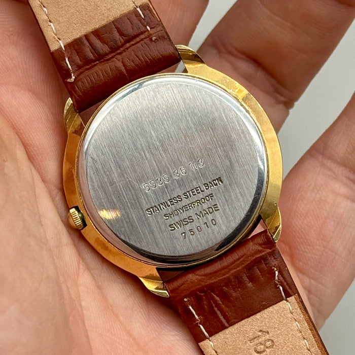 Fortis Daydate Moonphase orologio quarzo placcato oro 34mm Swiss 1990 ca
