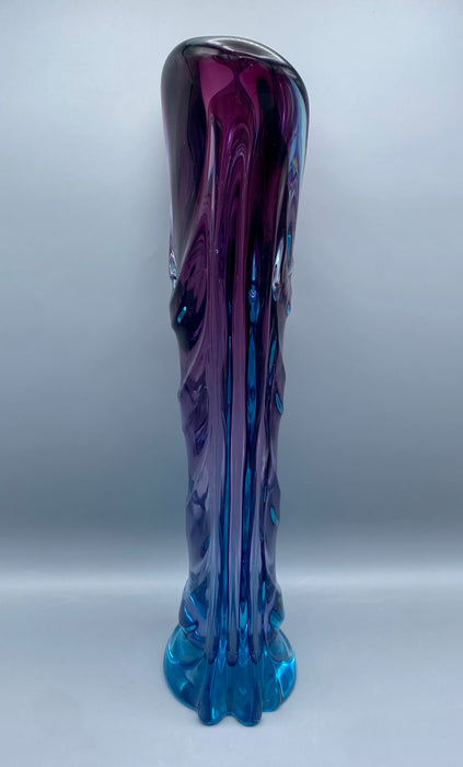 Vaso vetro Murano viola blu portafiori 1970 ca