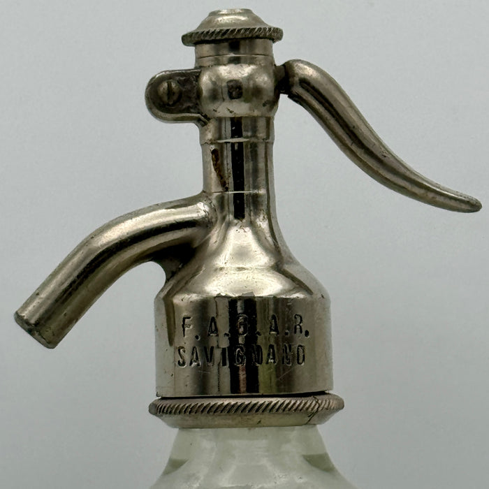 Seltz sifone G. Mulatti Tarcento Udine vetro Italia 1930 ca