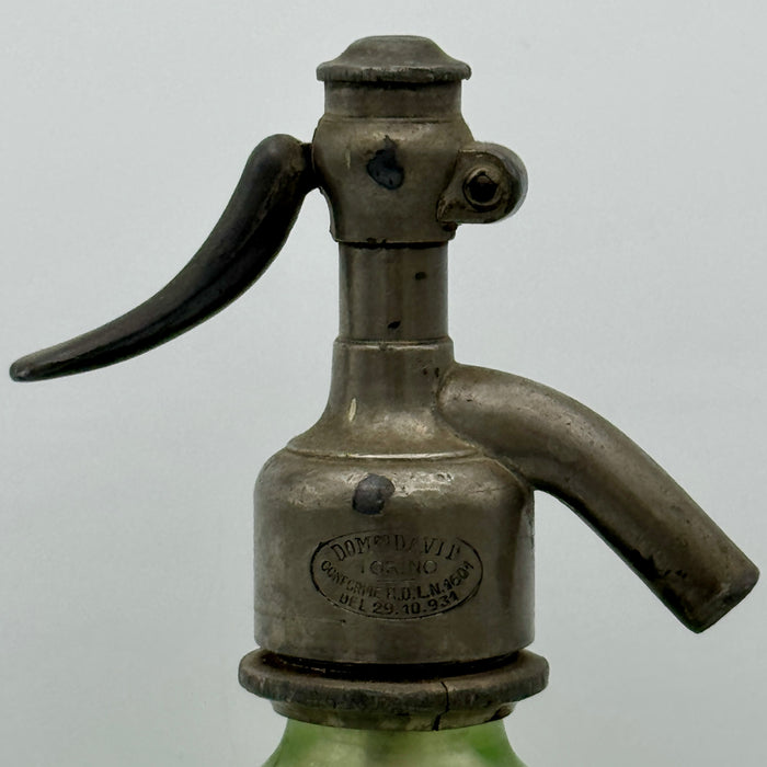 Seltz sifone Ercole Monelli Sassuolo vetro verde Italia 1930 ca
