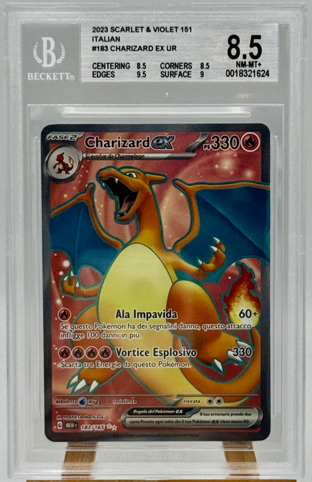 BGS 8.5 Charizard ex 183/165 Pokemon 2023 Card Ita MEW gradata Beckett