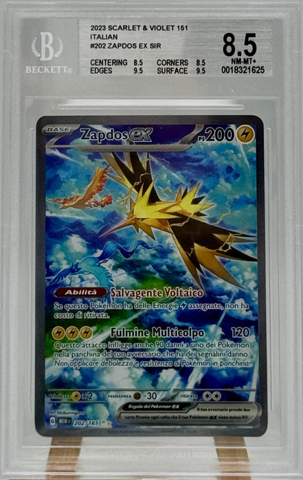 BGS 8.5 Zapdos ex 202/165 Pokemon 2023 Card Ita MEW gradata Beckett