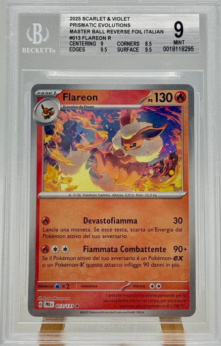 BGS 9 Flareon reverse Masterball 013/131 Pokemon 2025 Card Ita PRE gradata Beckett