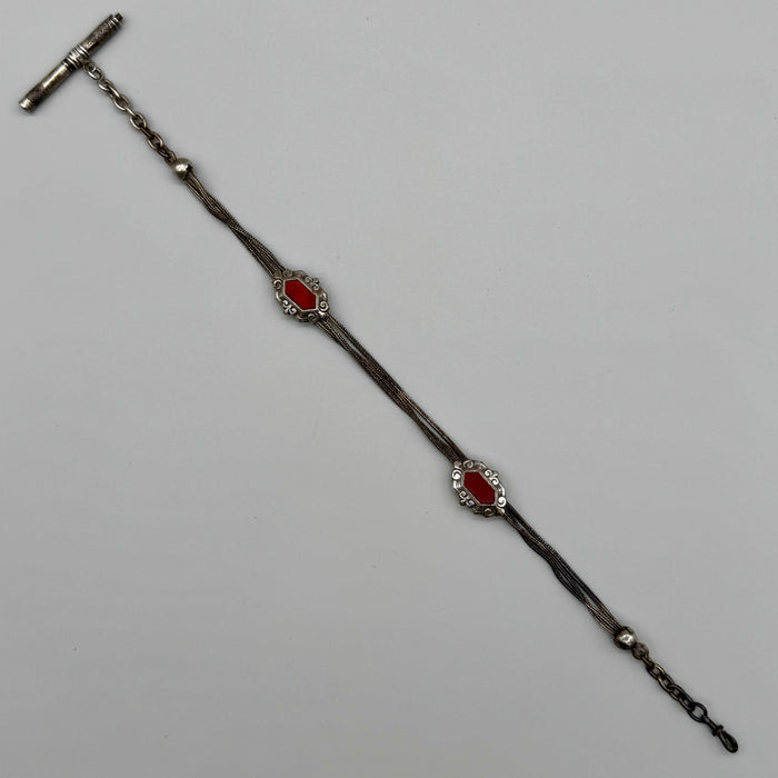 Catena orologio tasca argento e corniola Francia fine XIX sec.