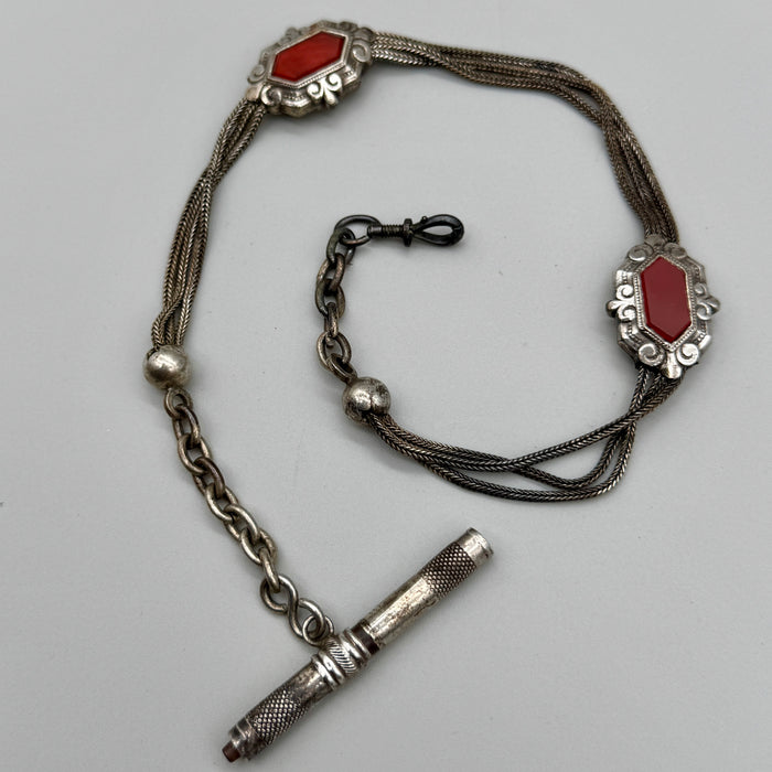 Catena orologio tasca argento e corniola Francia fine XIX sec.