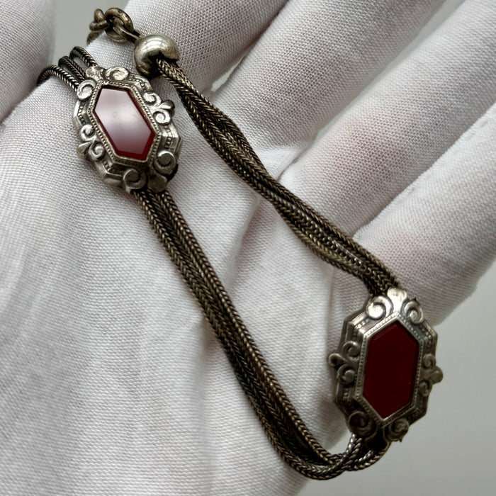 Catena orologio tasca argento e corniola Francia fine XIX sec.