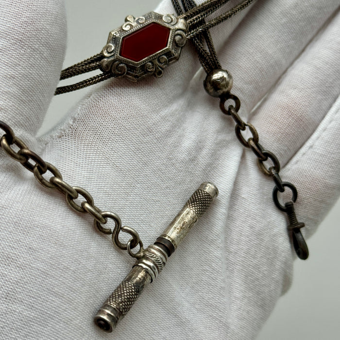 Catena orologio tasca argento e corniola Francia fine XIX sec.
